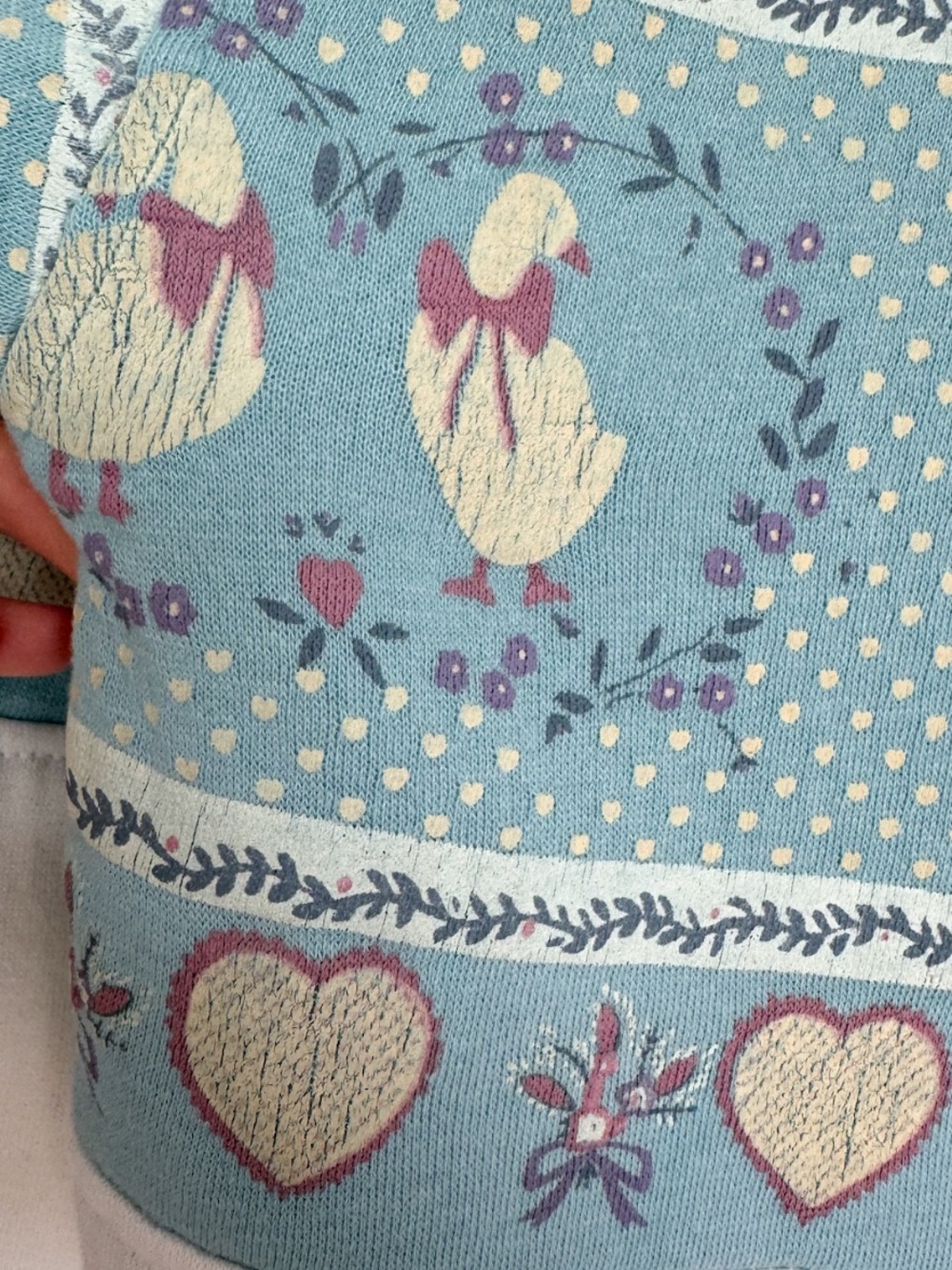 Vtg 80s Lady Foot Locker Country Goose Crewneck Sweatshirt S Ribbon Teal Cream - Picture 6 of 14